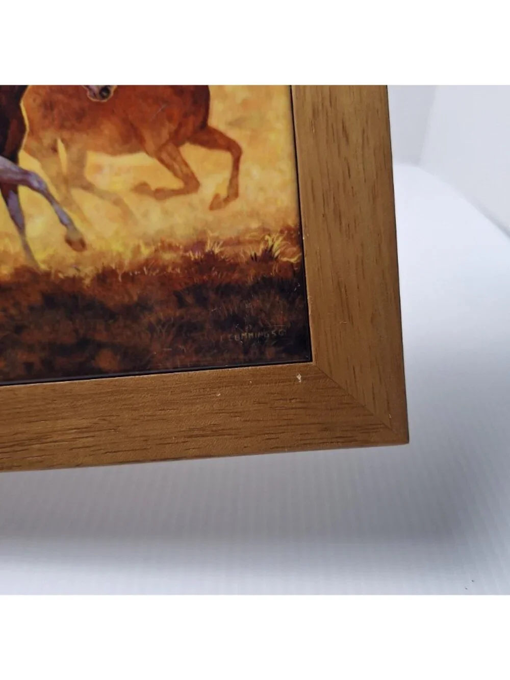 SET OF (2) CYPRESS HOME CERAMIC TRIVET/WALL HANGING RUSTIC WOODEN FRAME HORSES